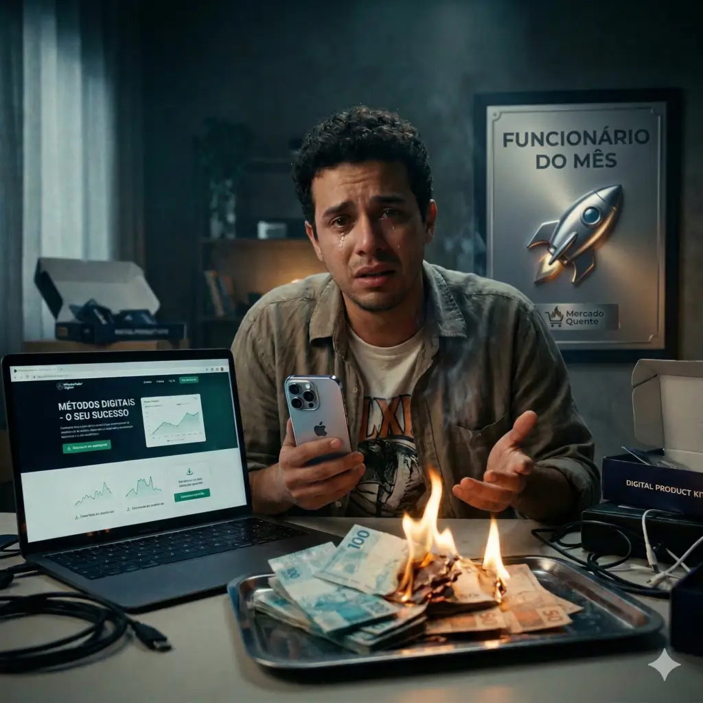 Influenciador digital chorando com dinheiro pegando fogo na mesa